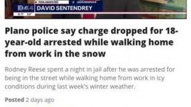 Charges dropped on 18 year old arrested for walking in snow